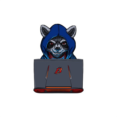 Raccoon design with the title 'Raccoon BitCoin Hacker'