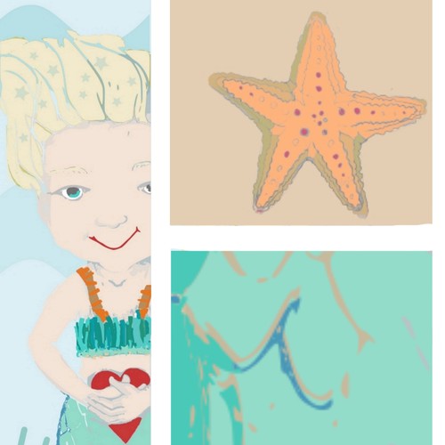 Mermaid artwork with the title 'Design for kids room measuring board'