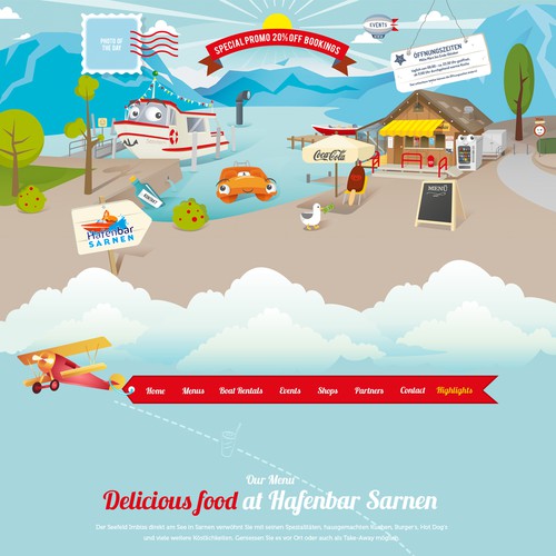 Rental website with the title 'web design for snack bar with pedalo & boat rental'