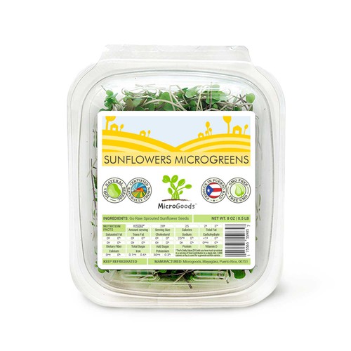 Sticker label with the title 'Concept of sticker for microgreens packaging'