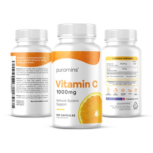 Vitamin label with the title 'Fresh Vitamin C Supplement Design'