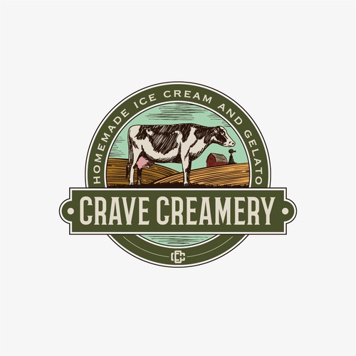 Dairy design with the title 'Vintage logo concept for a homemade ice cream and gelato shop.'