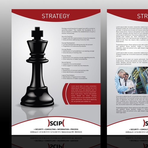 Chess design with the title 'Brochure design for scip AG'