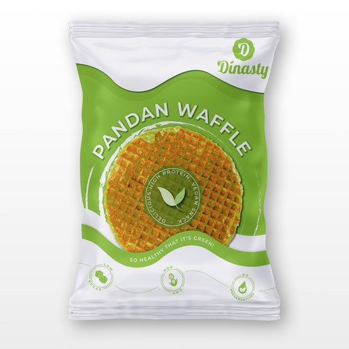 Healthy food packaging with the title 'Pandan Waffle Packaging'