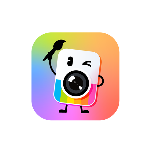 Photo editing design with the title 'Playful Camera Character App Icon'