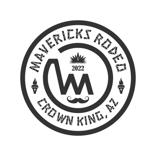 Mustache logo with the title 'Mavericks rodeo'