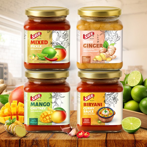 Pickle design with the title 'Chutney and Sauce Range for Indian Product Line '