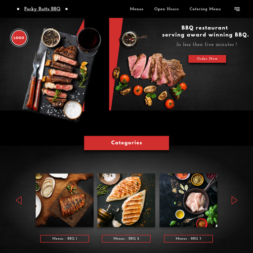 Black website with the title 'Web page for BBQ Restaurant'