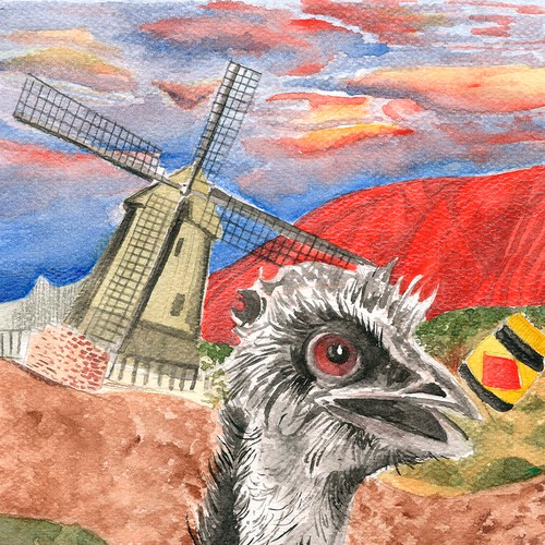 Paper artwork with the title 'Brolgas in the desert '