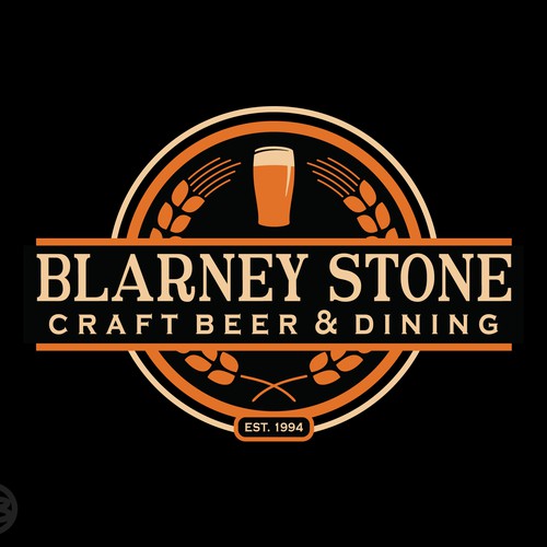 Beer glass logo with the title 'The Blarney Stone Pub'