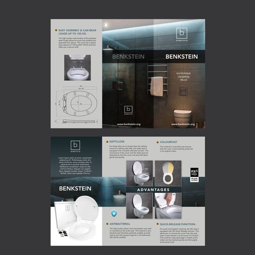 B2B design with the title 'Brochure for our toilet lid'