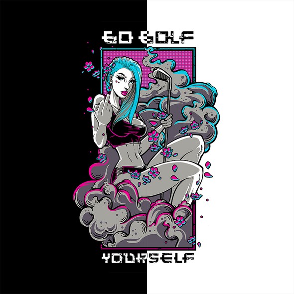 Cartoon t-shirt with the title 'Go Golf Yourself'