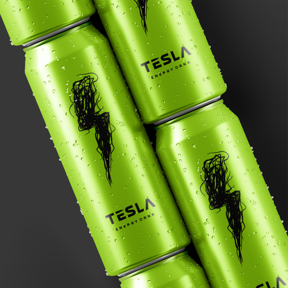Power logo with the title 'TESLA - ENERGY DRNK'