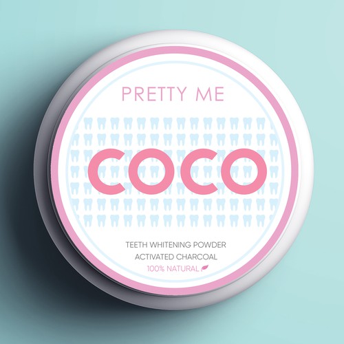 Beauty label with the title 'Packaging for teeth whitening powder'