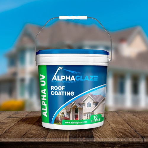 Painted packaging with the title 'Roof Coating Bucket Design'