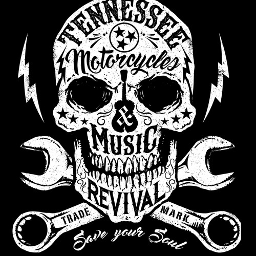 Motorcycle design with the title 'TShirt vintage distressed hand drawn artwork for TMMR'