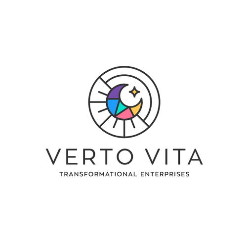 Rainbow design with the title 'monoline concept of crescent moon, sun and rainbow'