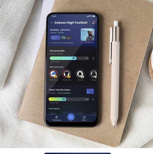 Timeline design with the title 'Sports Sales App'