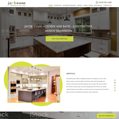 Green website with the title 'Design for a Kitchen & Bath Design house'