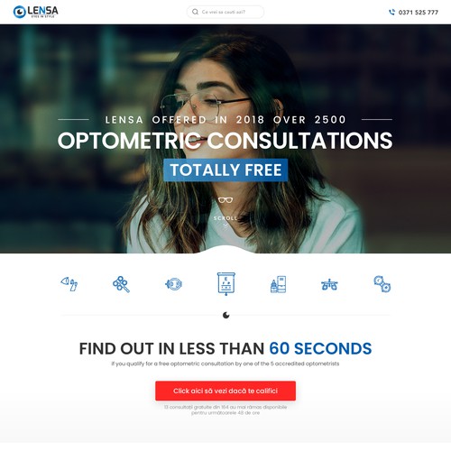 Optical design with the title 'Landing page for a Optometric consultation.'