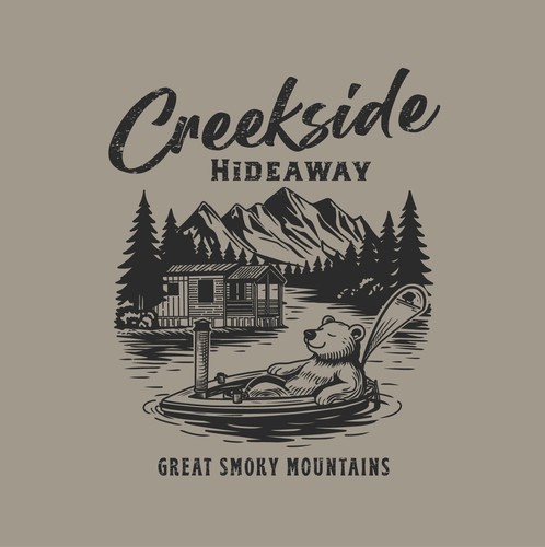 Cabin design with the title 'Vintage style outdoor adventure T Shirt for Cabin Rental Company'