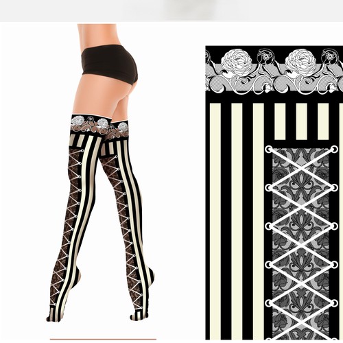 Sock design with the title 'Thigh high socks, striped hold-up stockings'