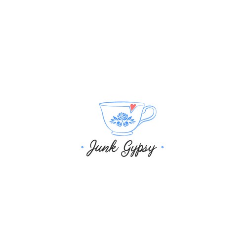 Teacup design with the title 'Logo concept for a project that turns old things into treasures. Because they are '