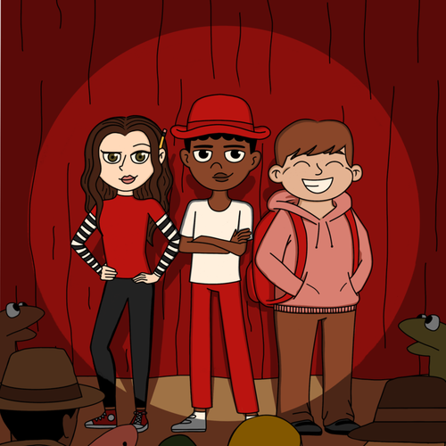 Red artwork with the title 'Children's Book Cover Design'