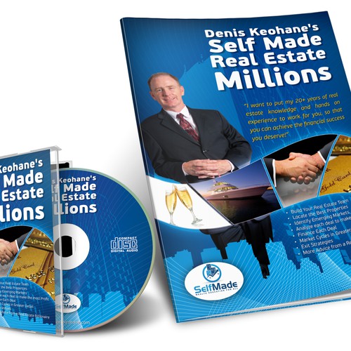 CD cover design with the title 'Denis Keohane's  Self Made Real Estate Millions needs a new packaging or label design'
