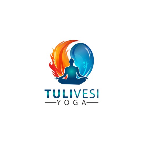 Peaceful logo with the title 'Need a RAD logo for a yoga studio based on the elements fire and water!'