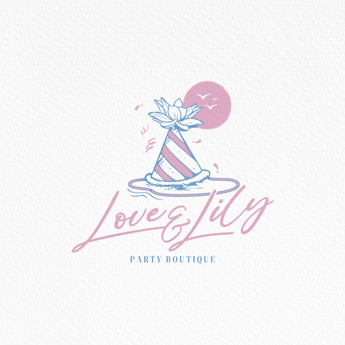 Blue and pink logo with the title 'Feminim Style for Love & Lily | party boutique'