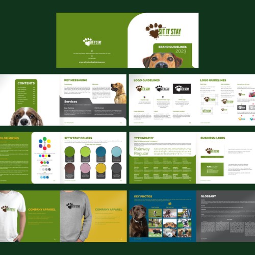 Dog design with the title 'Sit'N'Stay Brand Guide Design'