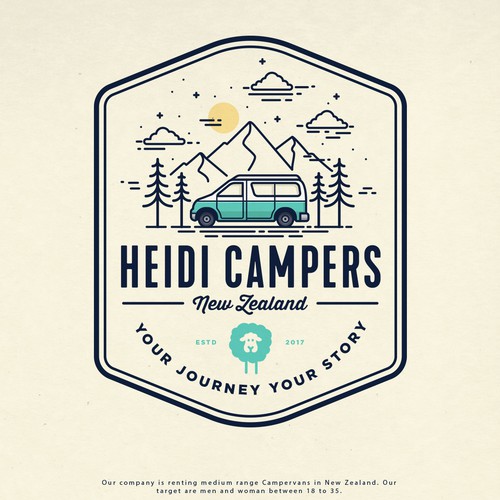 Summer paradise logo with the title 'HEIDI CAMPERS LOGO PROPOSAL'
