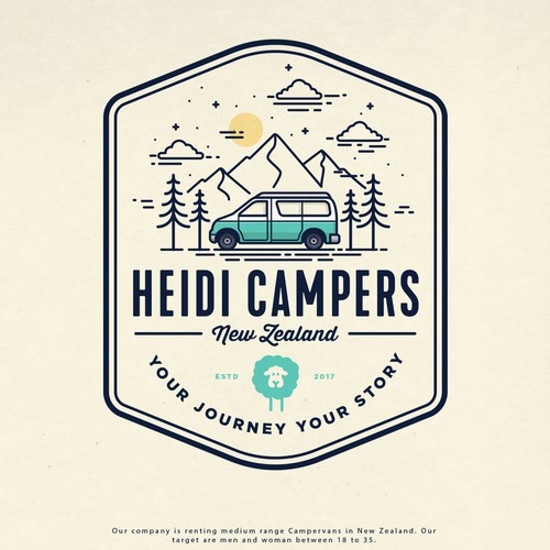 Traveler logo with the title 'HEIDI CAMPERS LOGO PROPOSAL'