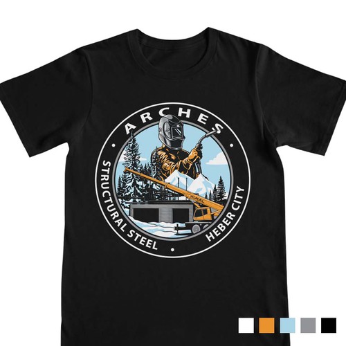 Industrial t-shirt with the title 'arches fabricatin and welding'