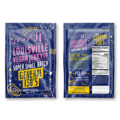 Fun packaging with the title 'Packaging Design for Vegan Jerky'