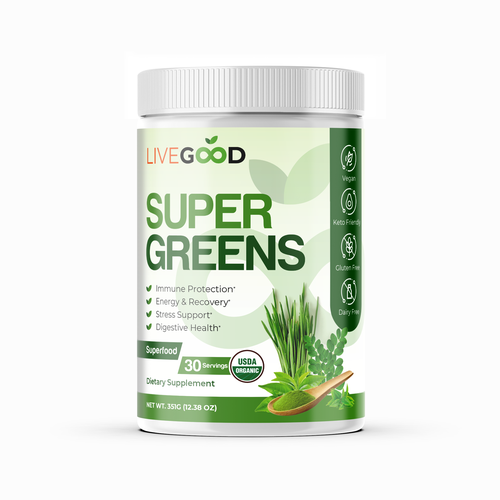 Green label with the title 'Packaging Design for Nutritional Supplement'