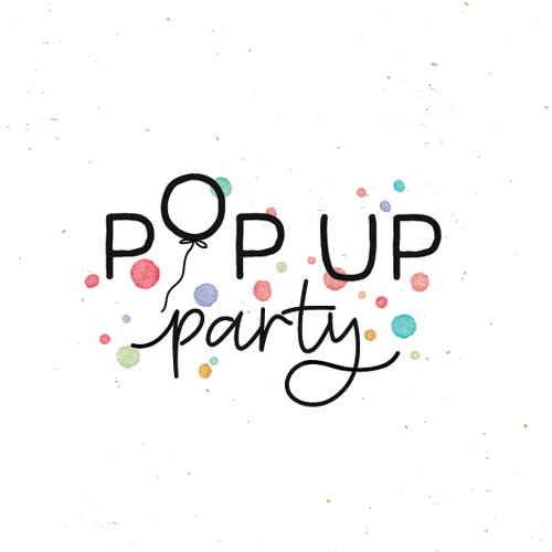 Balloon design with the title 'Pop up party'