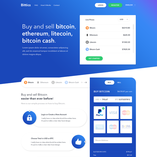 Blue website with the title 'Modern Bitcoin technology design'
