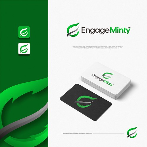 Responsive logo with the title 'Simple and Bold Initial E Mint Leaf Logo Design'