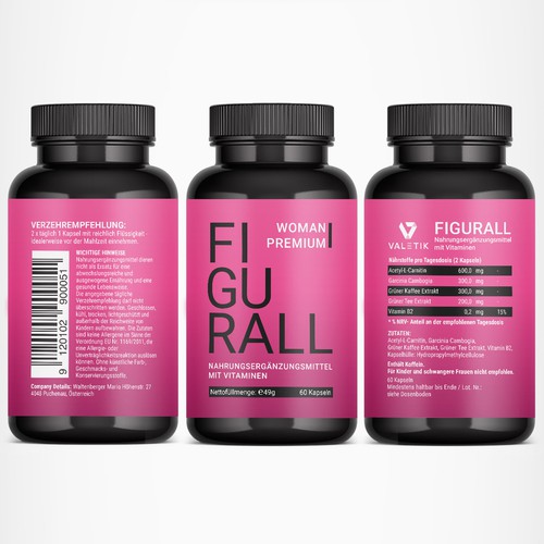 Pink label with the title 'Label of a weight loss supplement for women'