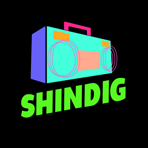 Neon logo with the title 'Shindig'