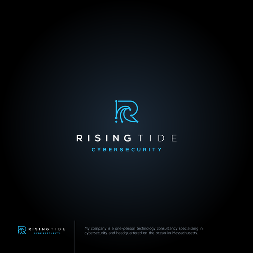 Line art logo with the title 'Rising Tide Cybersecurity Management'