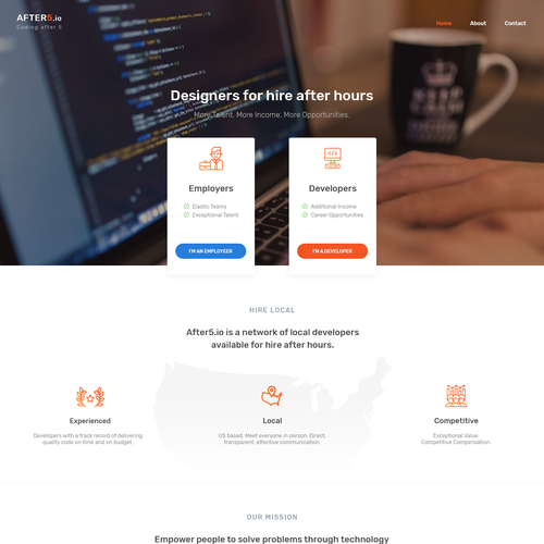 Computer design with the title 'Hiring developers landing page'