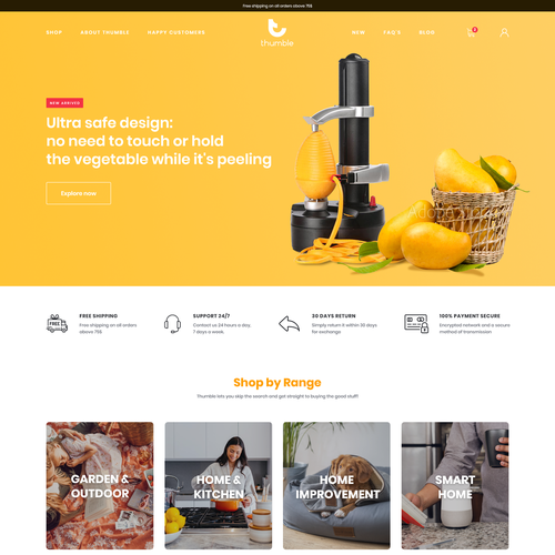 Yellow website with the title 'Home & Kitchen essentials ecommerce website'