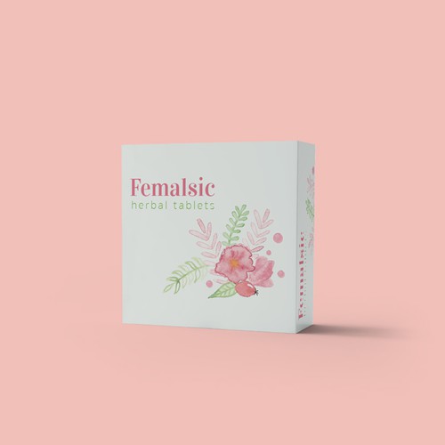 Watercolor packaging with the title 'Natural concept for a medicinal herb-based product'