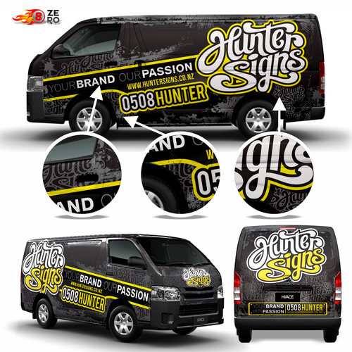 Car design with the title 'wrapping car HUNTER SIGNS'
