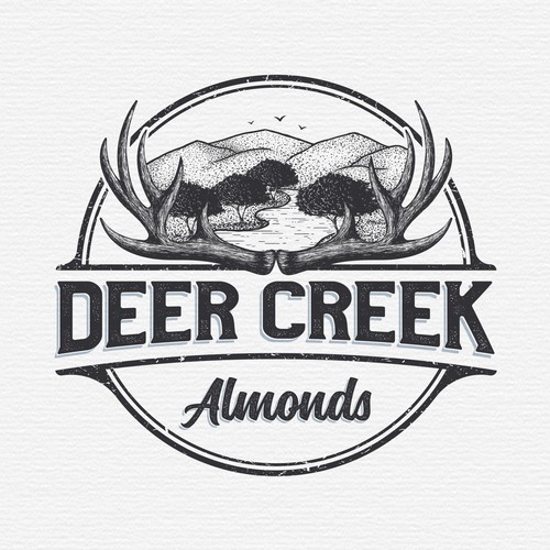 Almond design with the title 'Deer Creek Almonds'