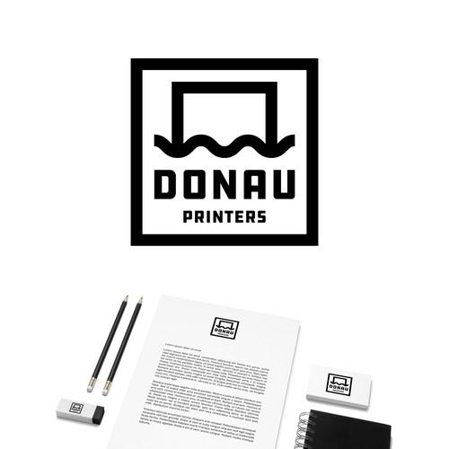 Thick line logo with the title 'Logo Design "Donau Printers"'