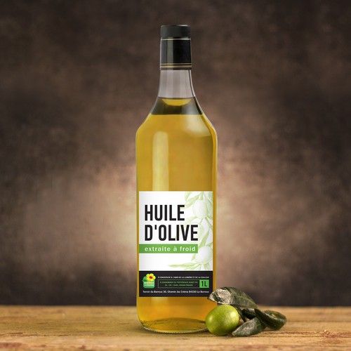 Branding label with the title 'Huile d'olive'